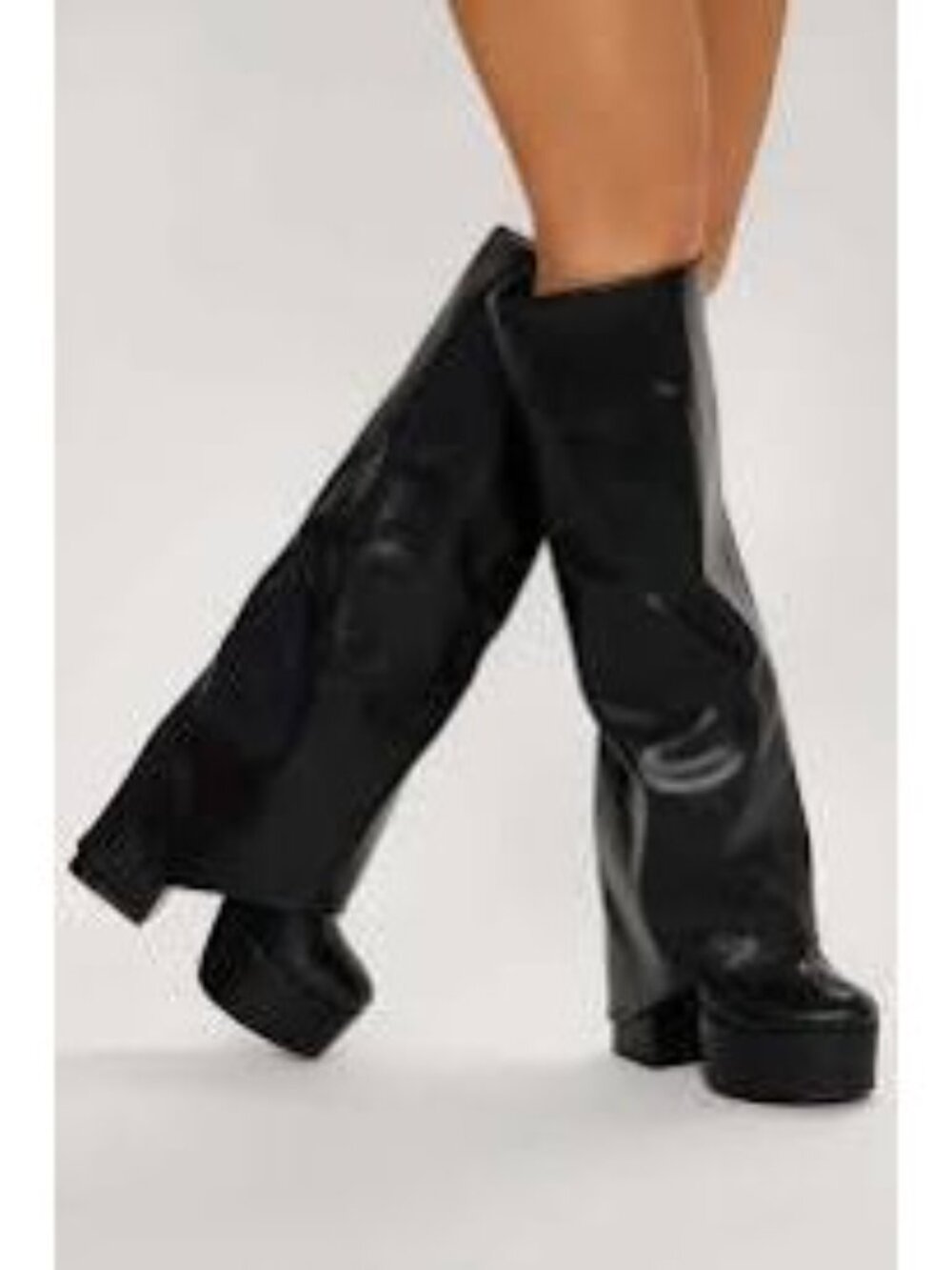 Fashion Nova Black Knee High Overlay Platform Boots - Women's Size 8
